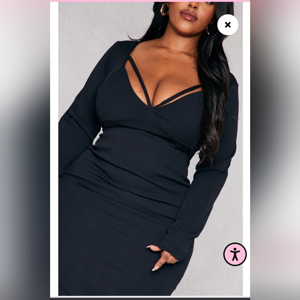 Plus Black Strap Detail Longsleeve Midi Dress
